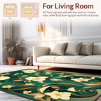 Ornate Green Gold Floral Swirl Rug