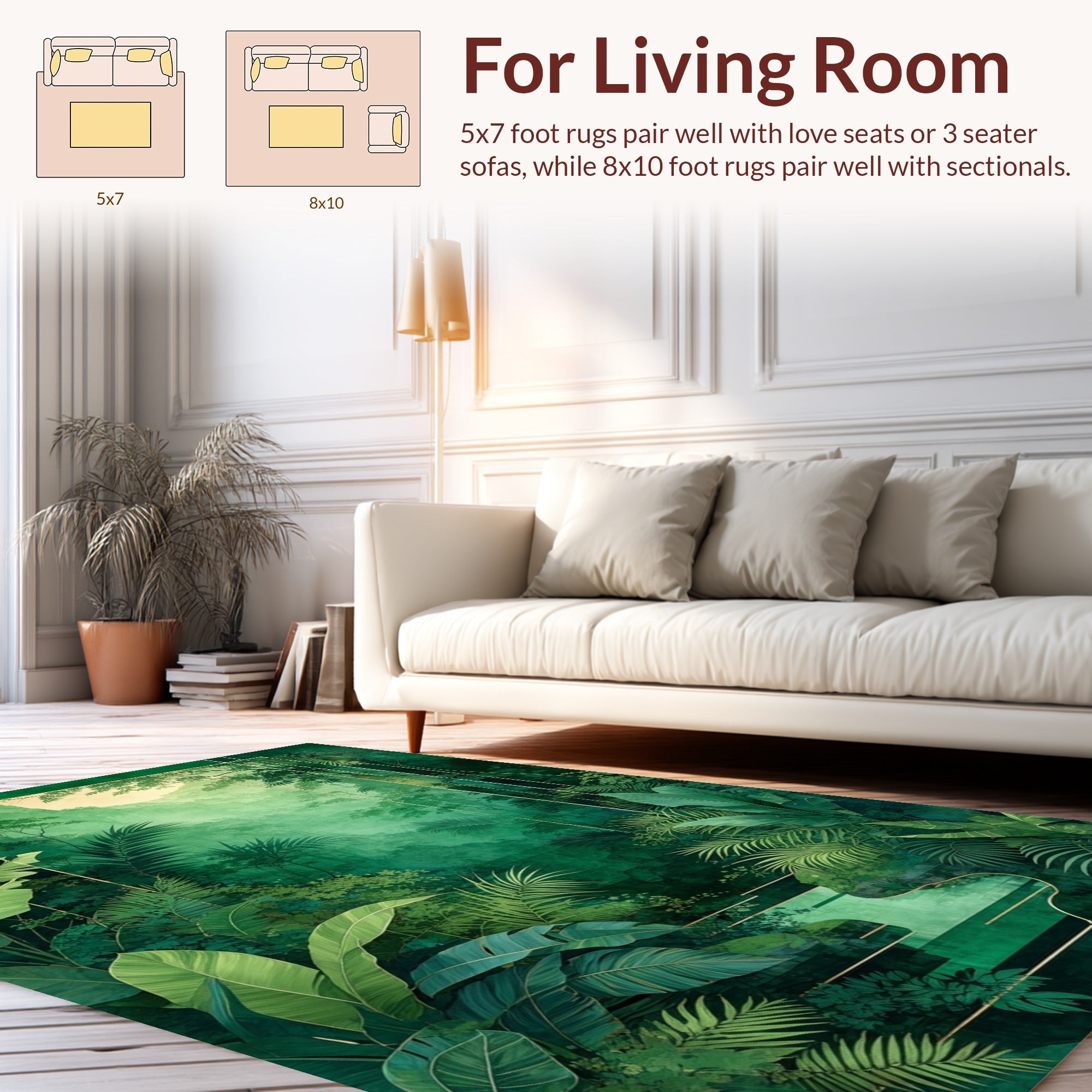 Lush Emerald Jungle Tropical Design Rug