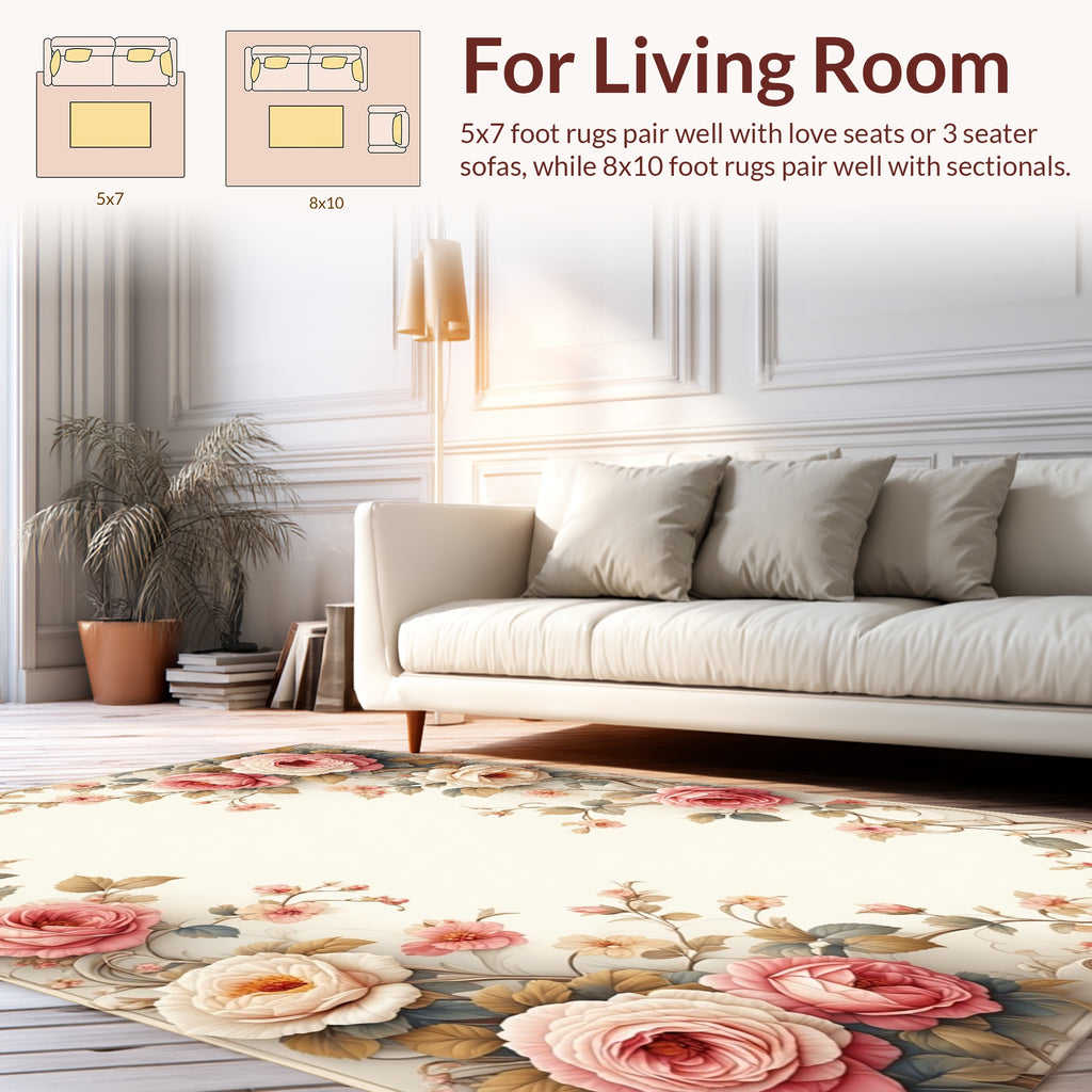 Vintage Rose Floral Swirl Pattern Rug