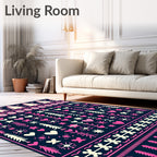 Navy Cream Pink Folk Tree Heart Rug
