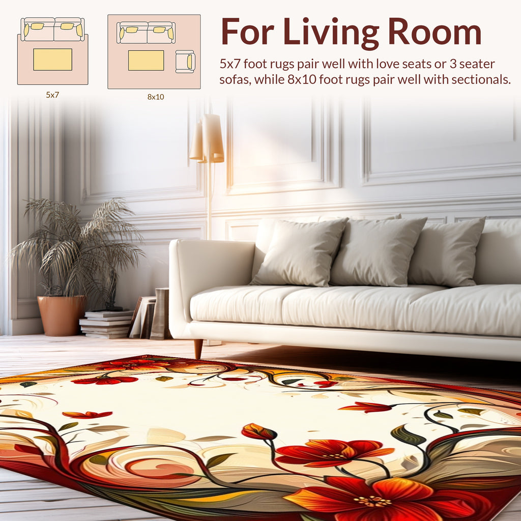 Bold Red Floral Swirl Pattern Rug