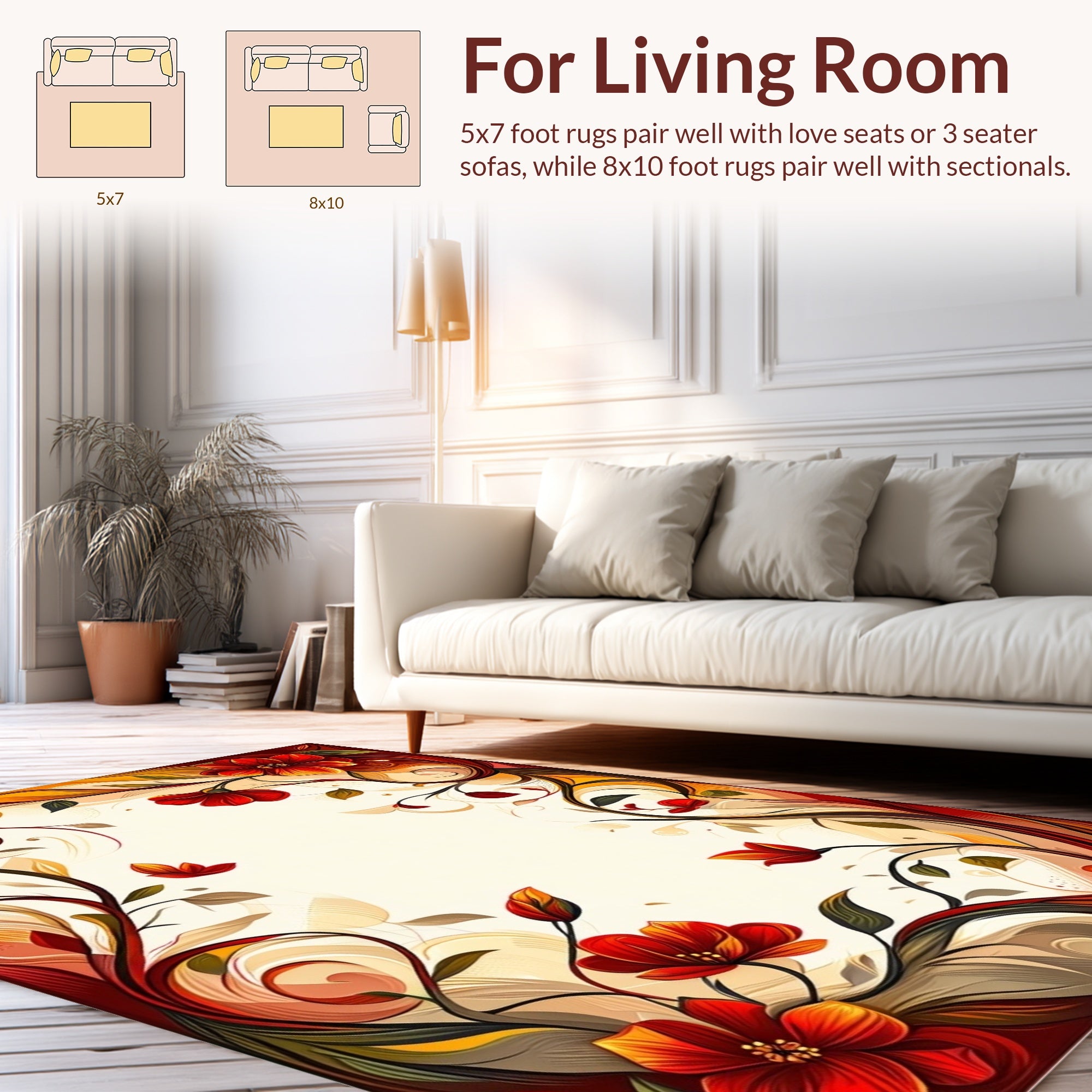 Bold Red Floral Swirl Pattern Rug