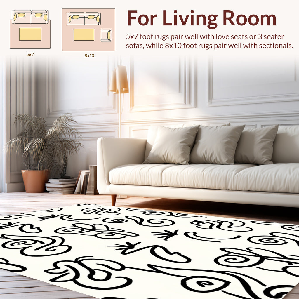 Black White Abstract Swirl Pattern Rug