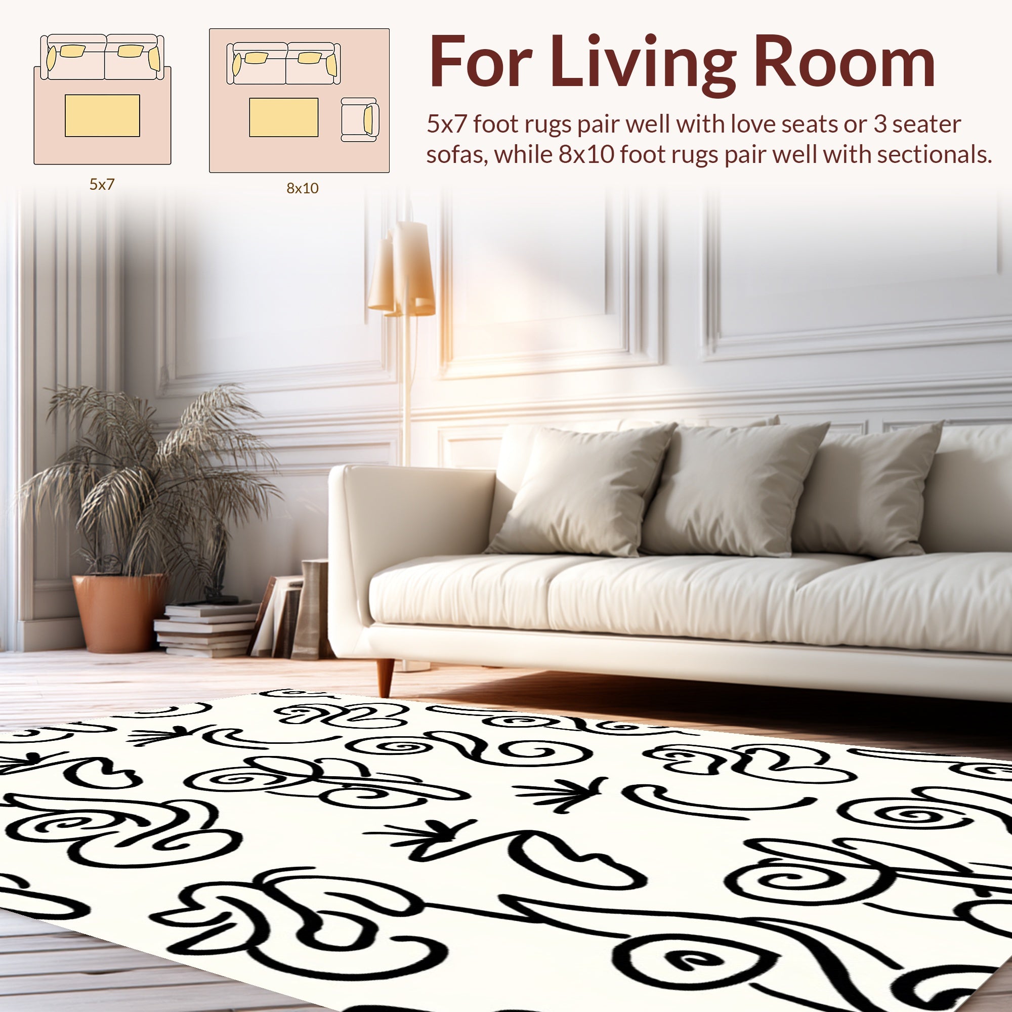 Black White Abstract Swirl Pattern Rug