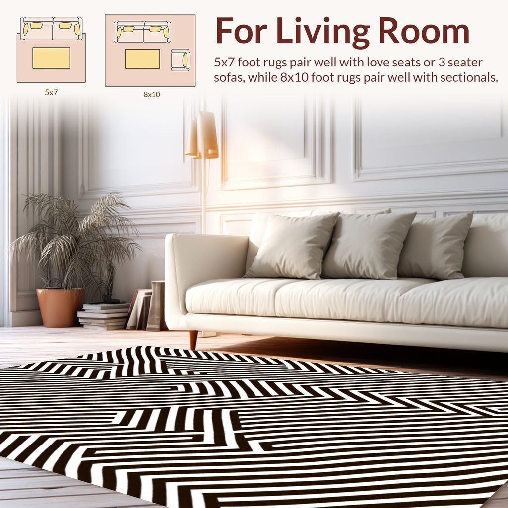Bold Black White Geometric Stripe Rug