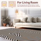 Bold Black White Geometric Stripe Rug