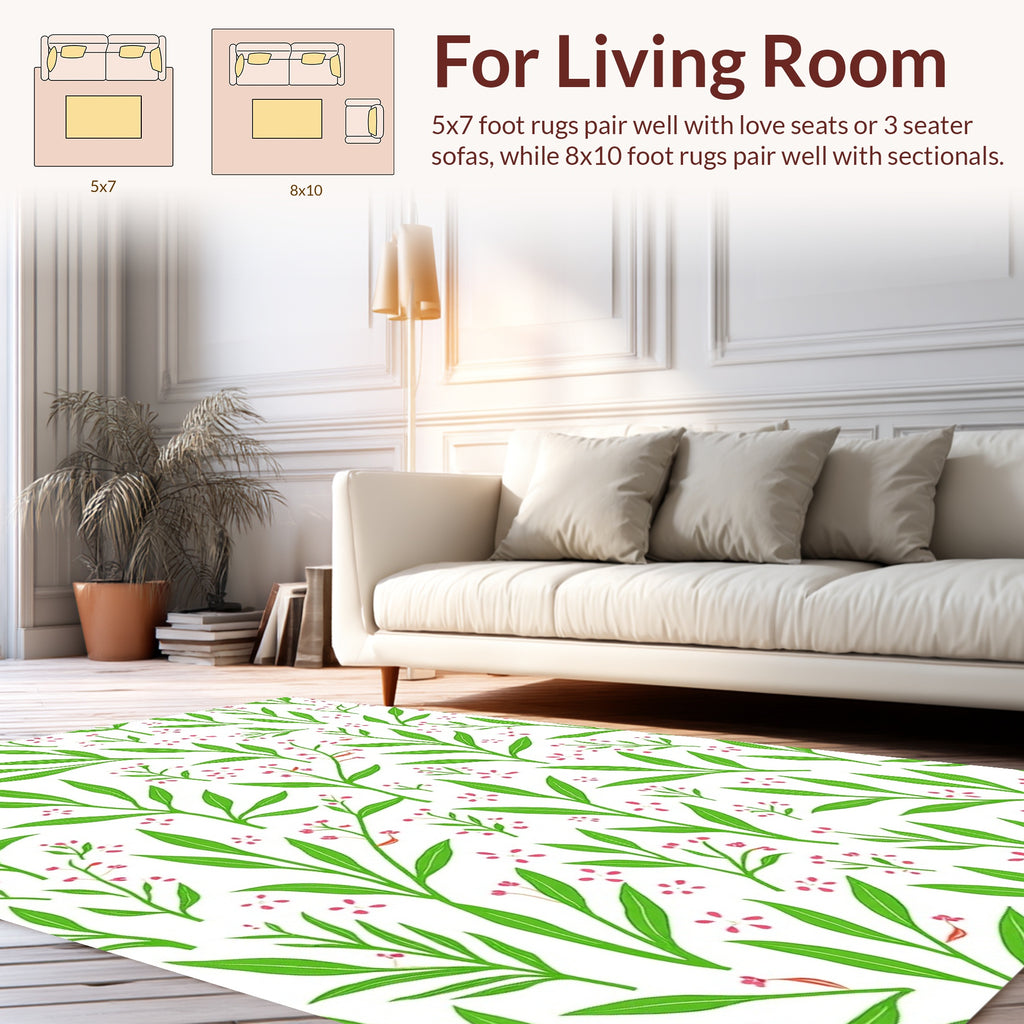 Green Leaf With Pink Flora Pattern Rug