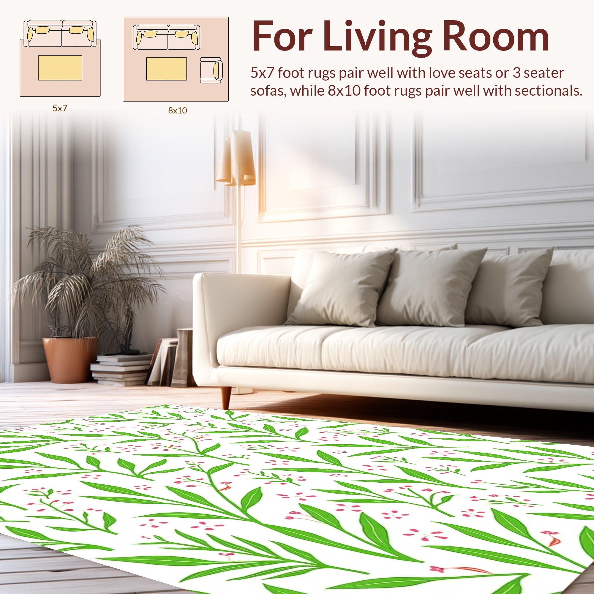 Green Leaf With Pink Flora Pattern Rug