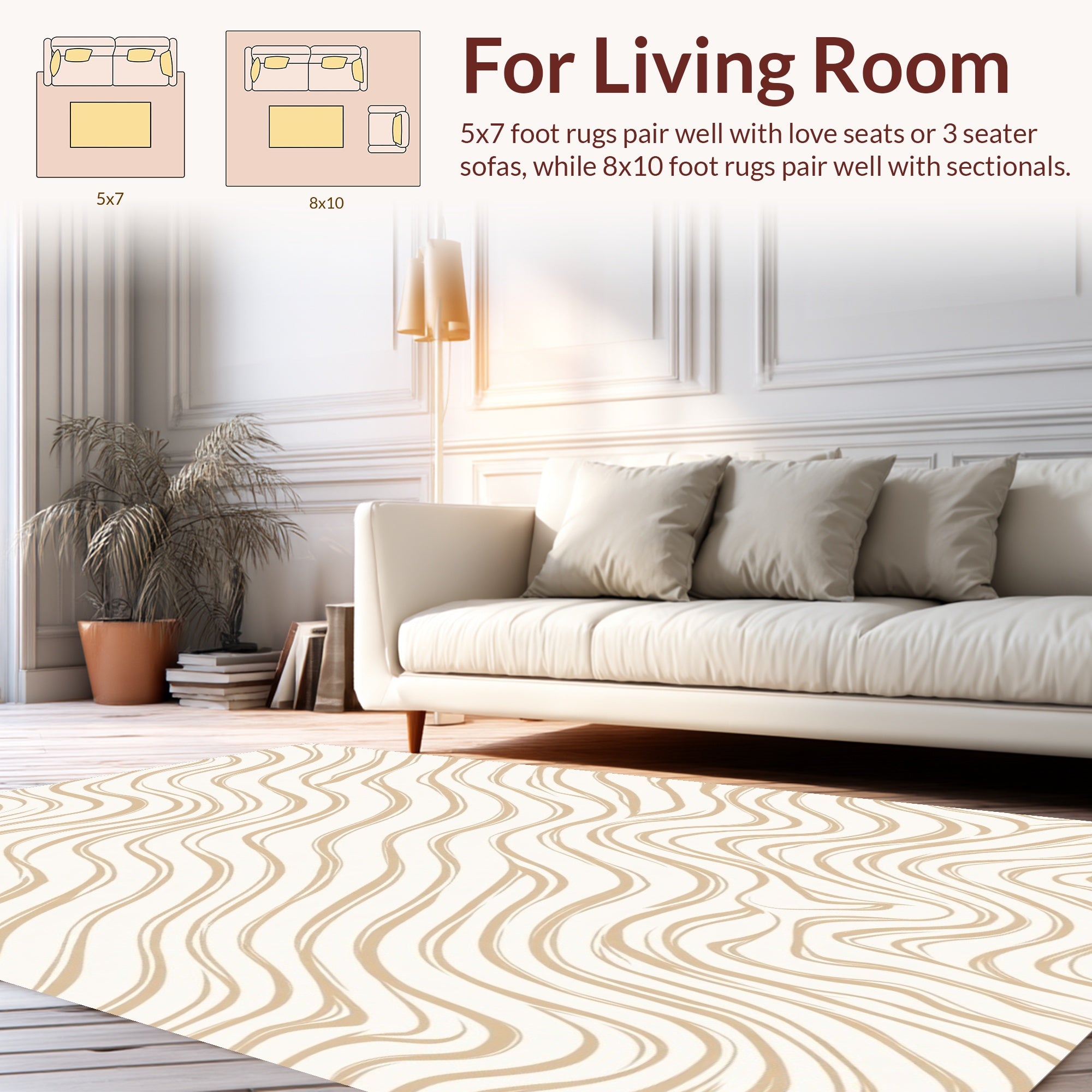Textured Cream Beige Wavy Stripes Rug