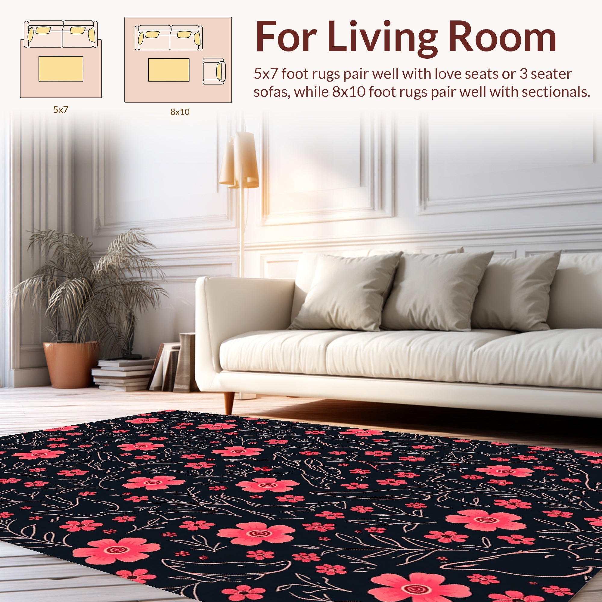 Whimsical Pink Floral Animal Pattern Rug