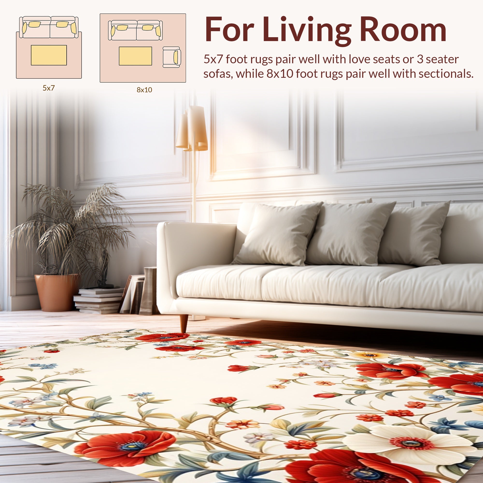 Lush Floral Vines Botanical Pattern Rug