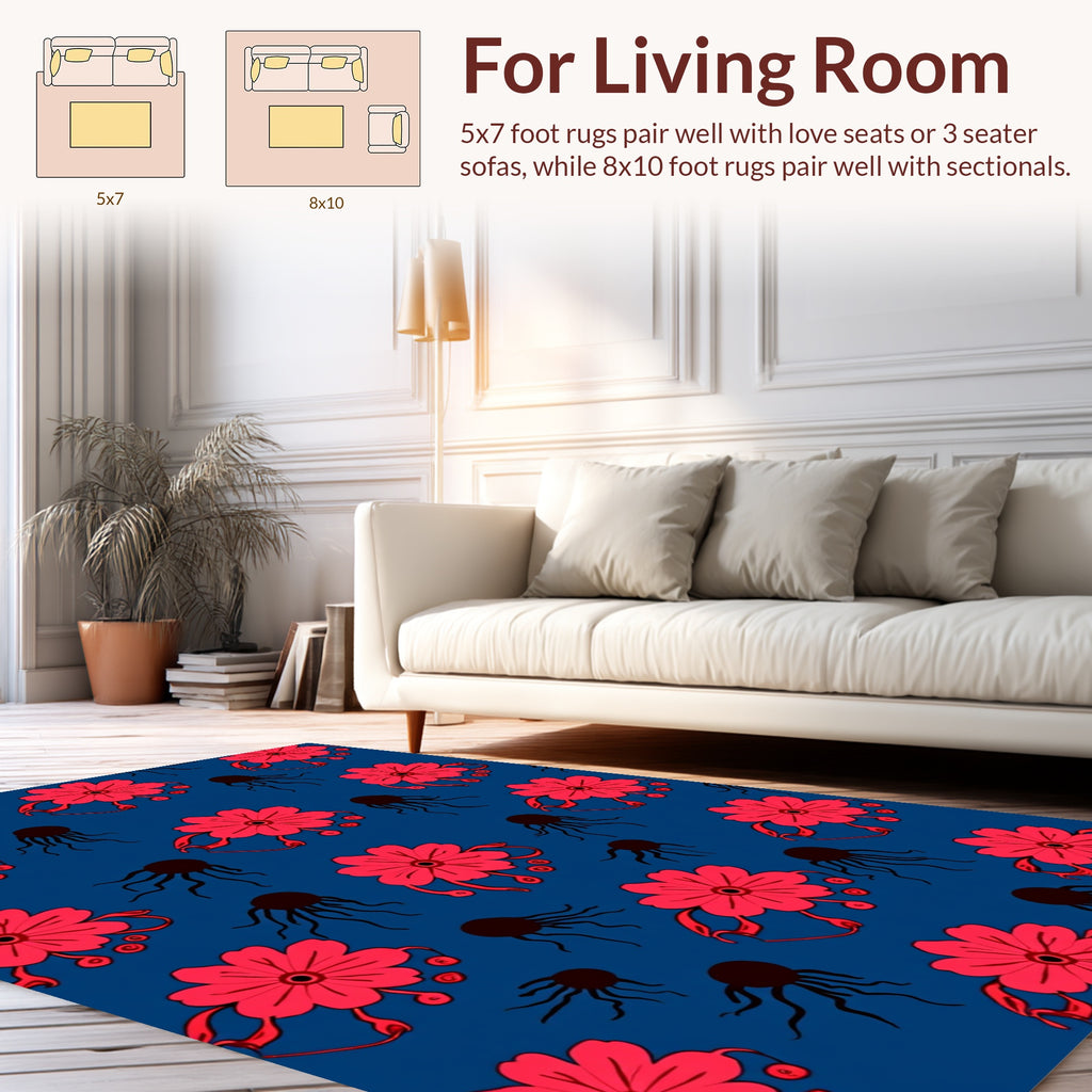 Red Floral Tentacle Pattern Rug