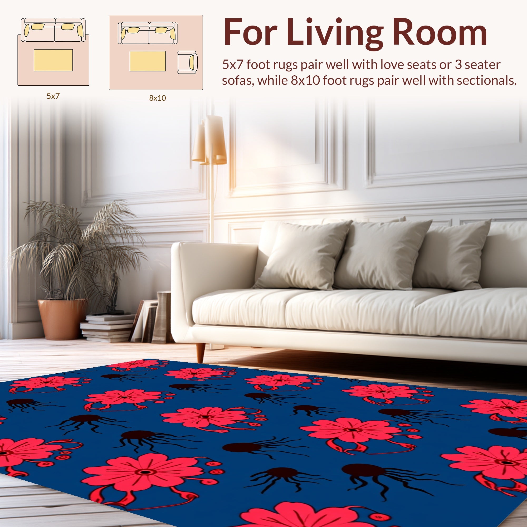 Red Floral Tentacle Pattern Rug