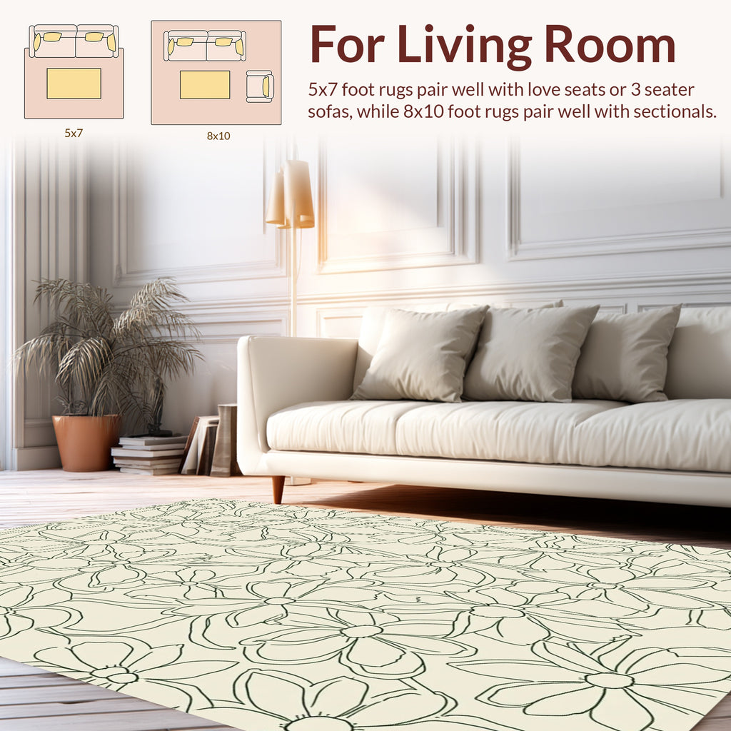 Outline Floral Pattern on Cream Rug