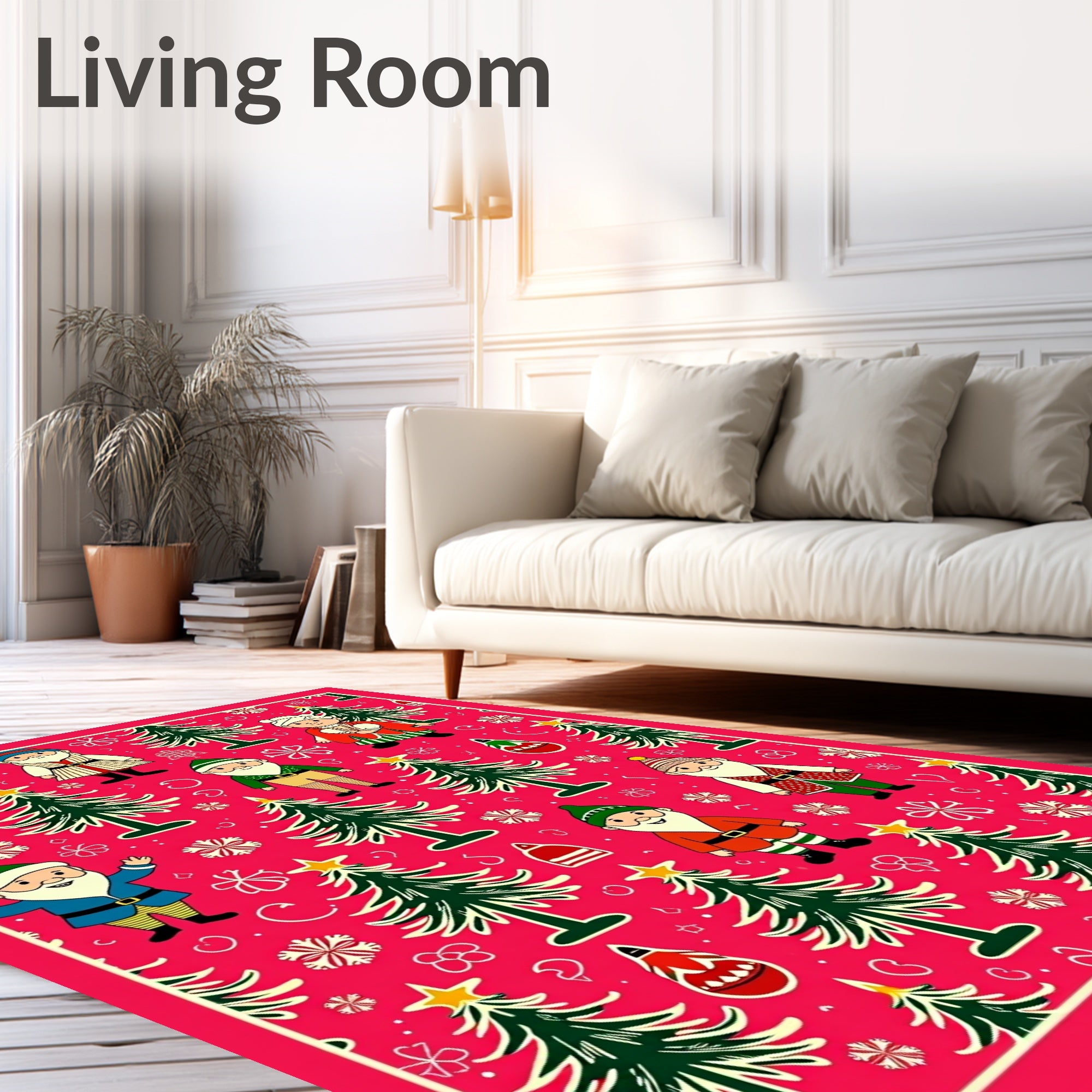 Festive Christmas Gnomes and Trees Repeat Rug
