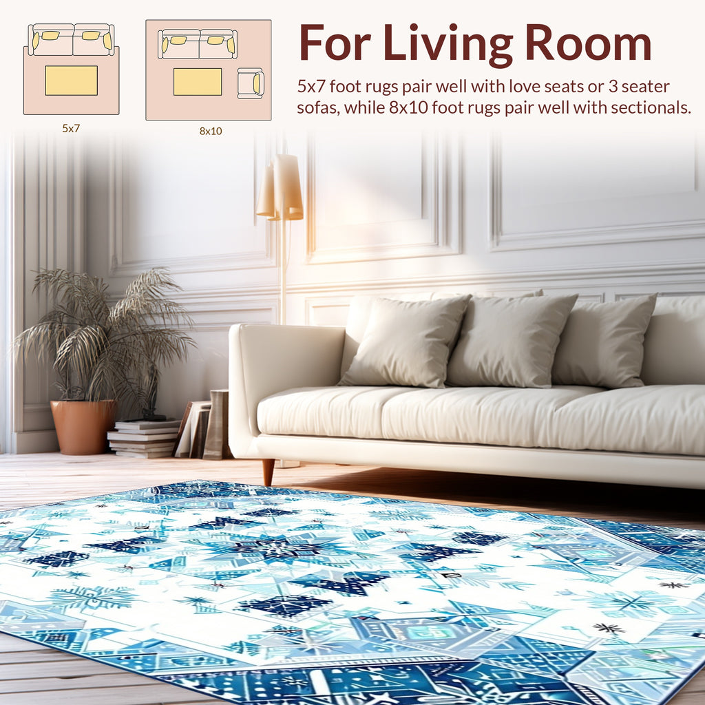 Intricate Blue Geometric Snowflake Pattern Rug