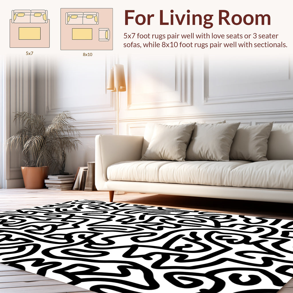 Bold Abstract Black Line Art Rug