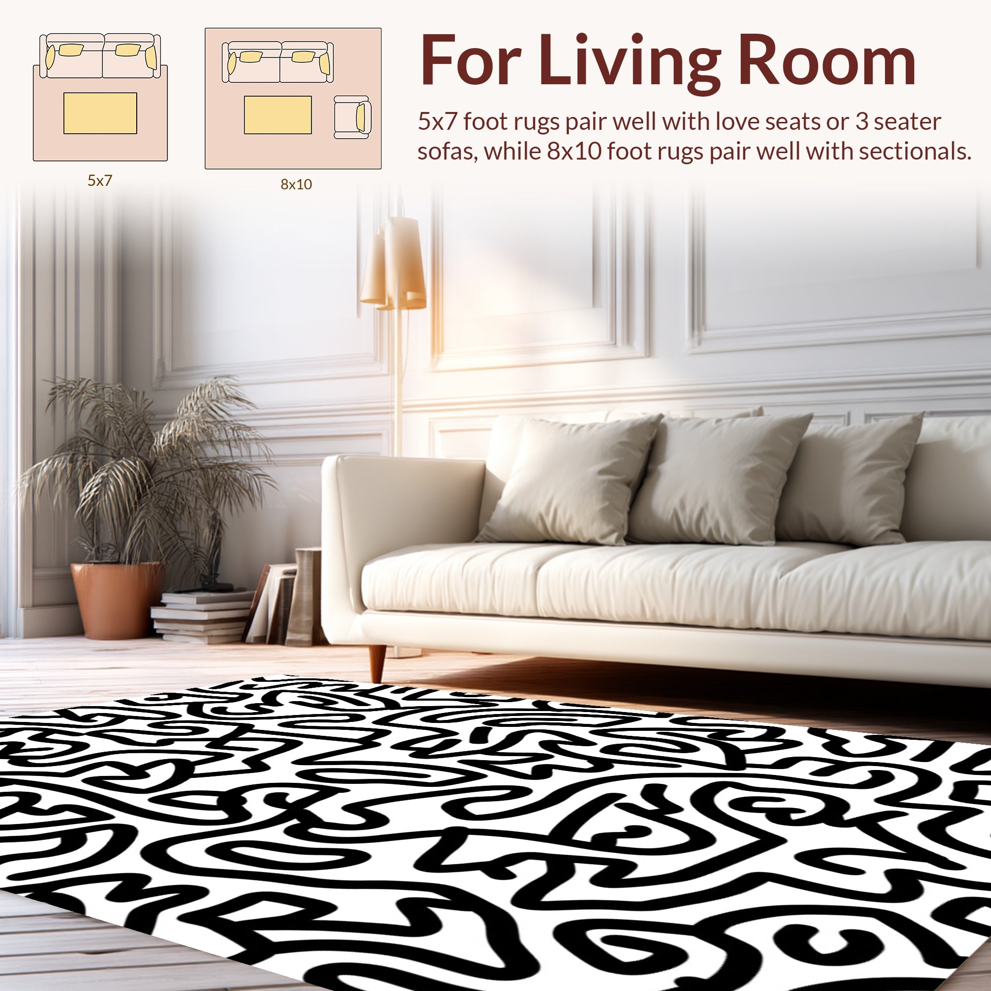 Bold Abstract Black Line Art Rug