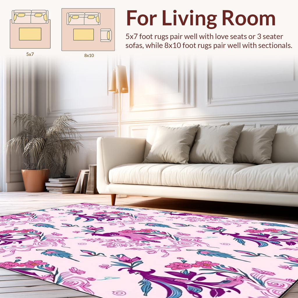 Exotic Peacock and Floral Nature Pattern Rug