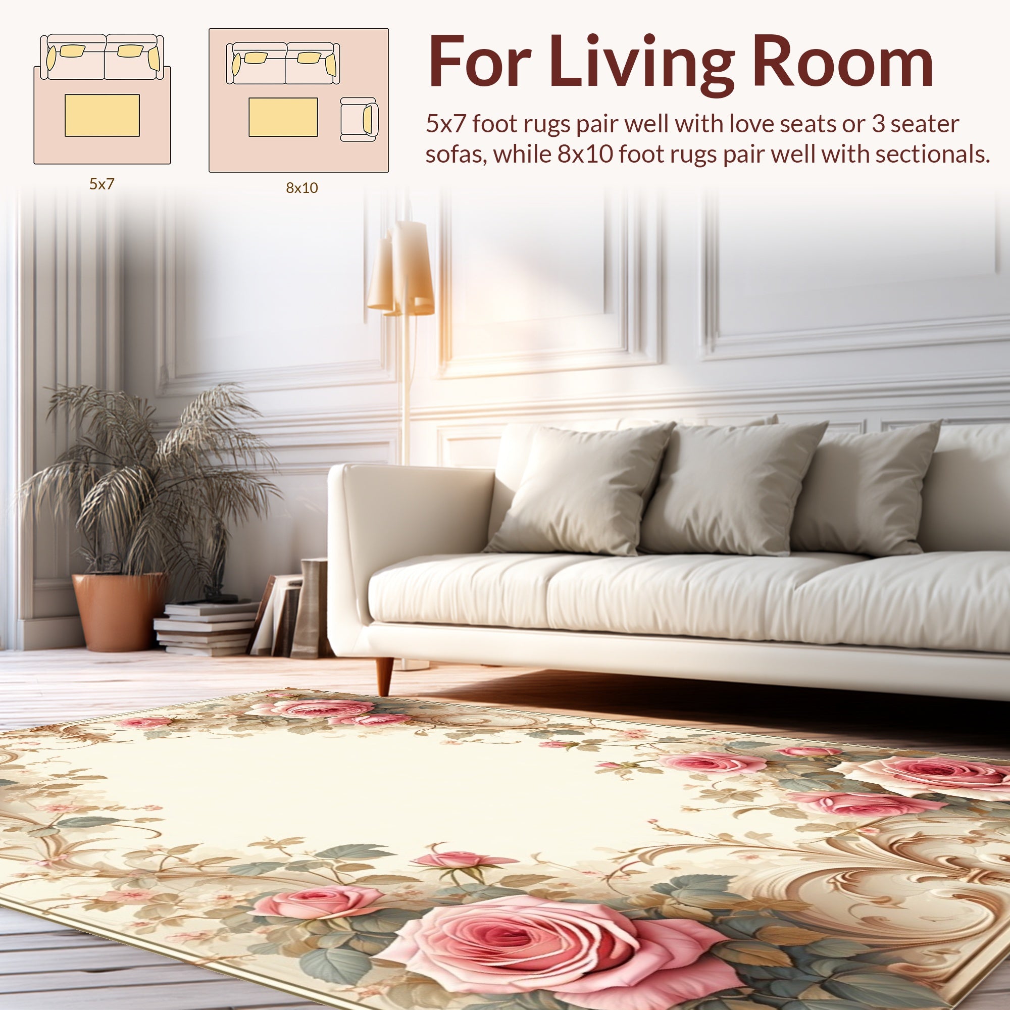 Vintage Pink Rose Blossom Scrollwork Rug