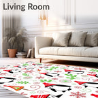 Playful Penguin Red Hat Snowflakes Garland Rug