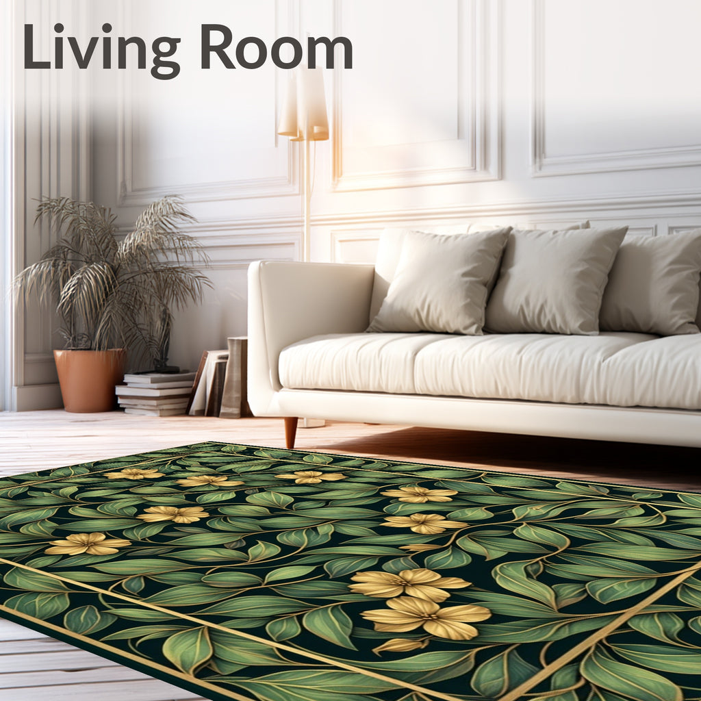 Classic Gold Leaf Floral Pattern Rug