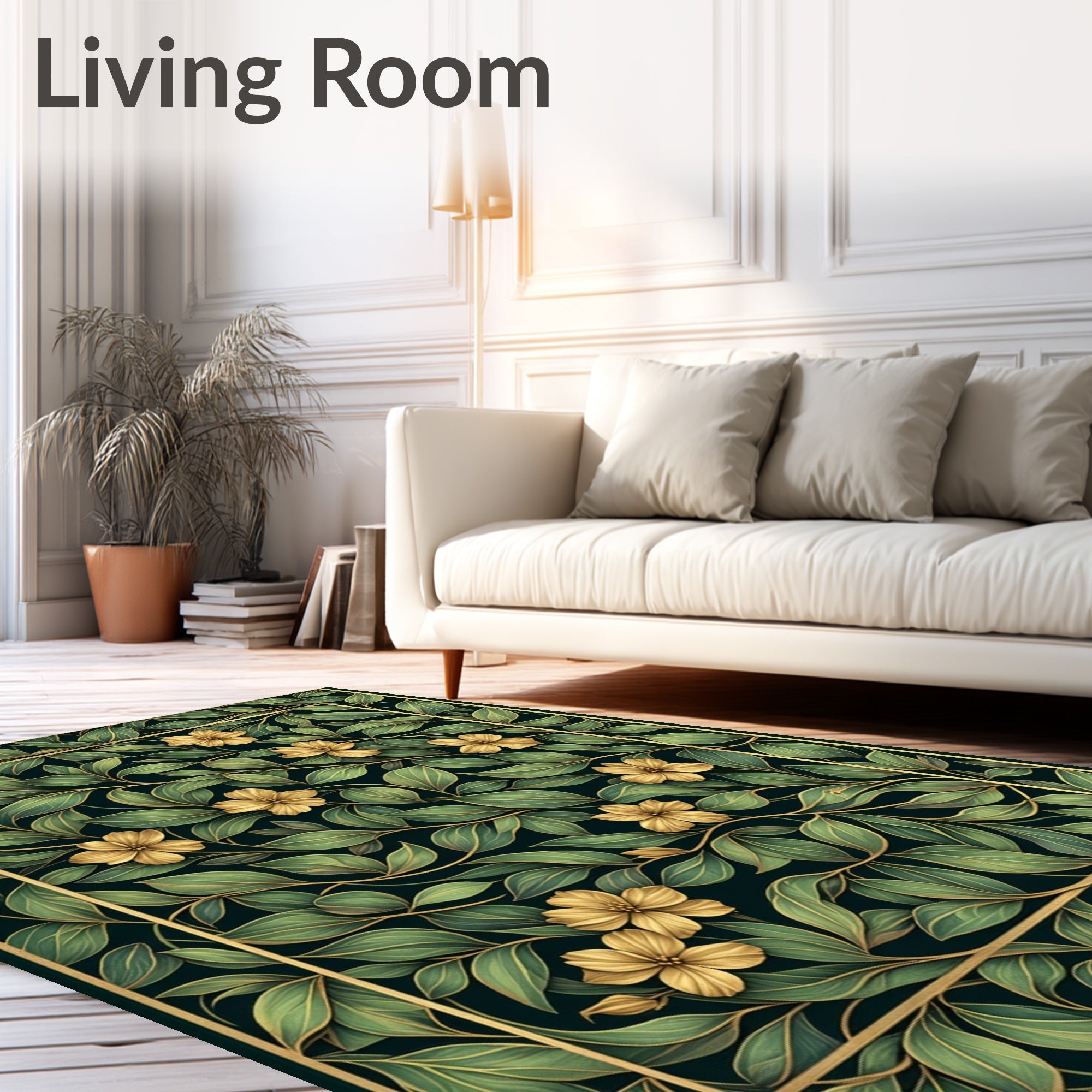 Classic Gold Leaf Floral Pattern Rug