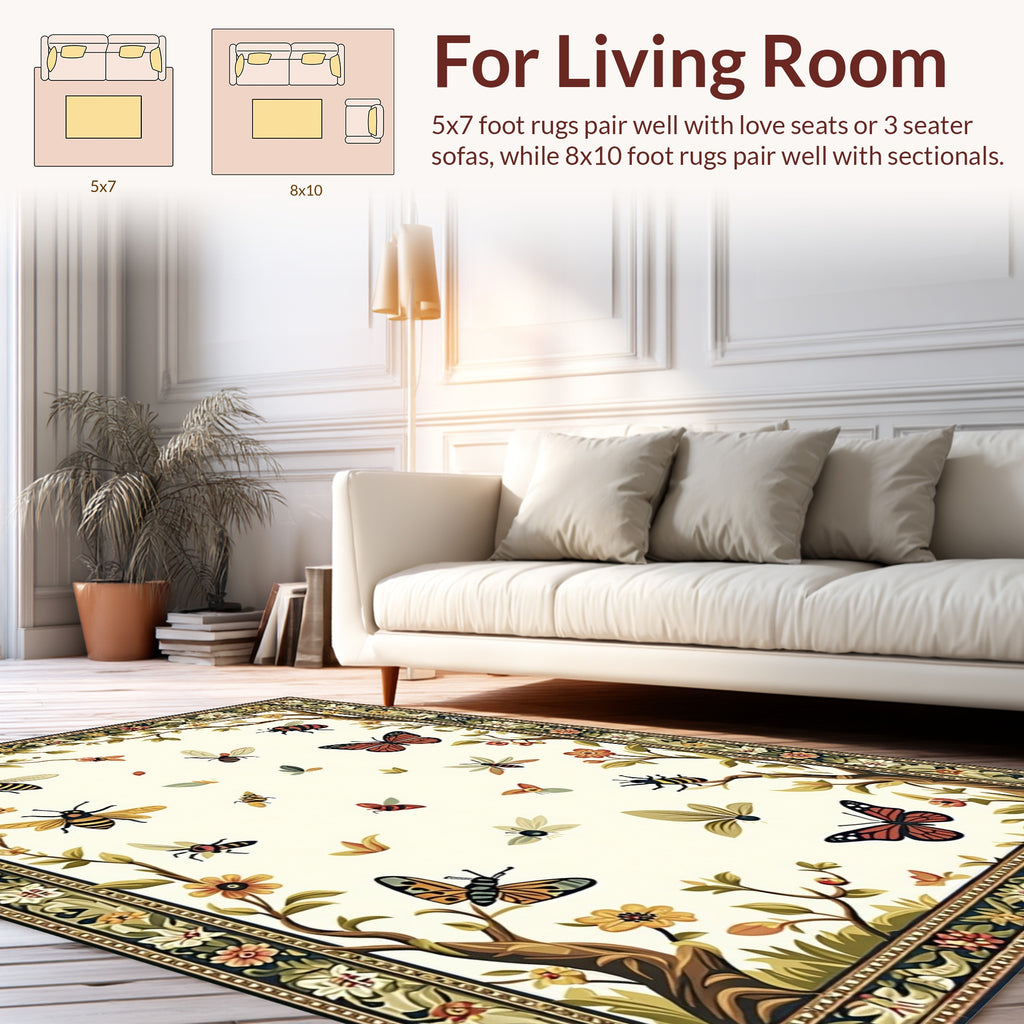 Floral Garden Insect Butterfly Design Rug