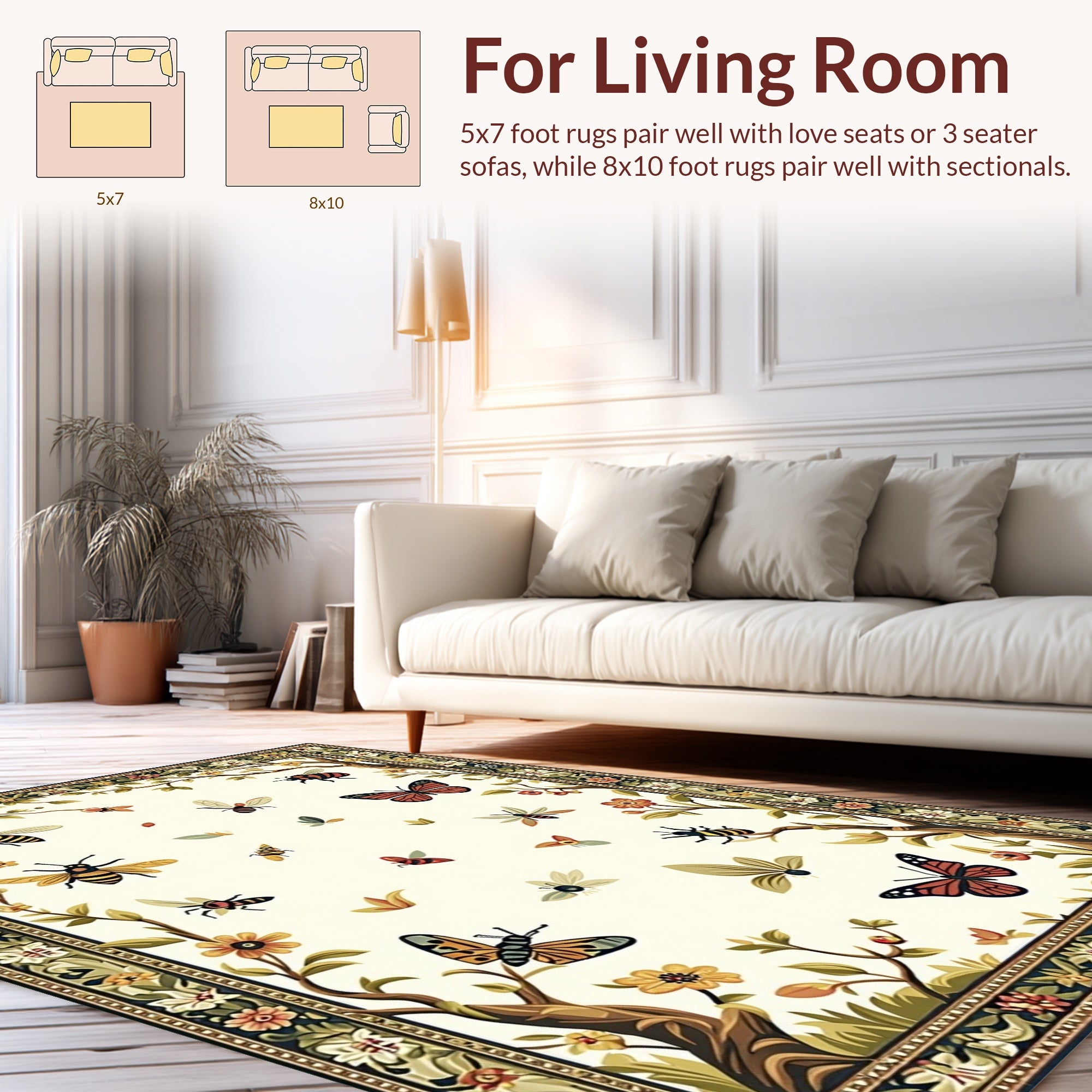 Floral Garden Insect Butterfly Design Rug