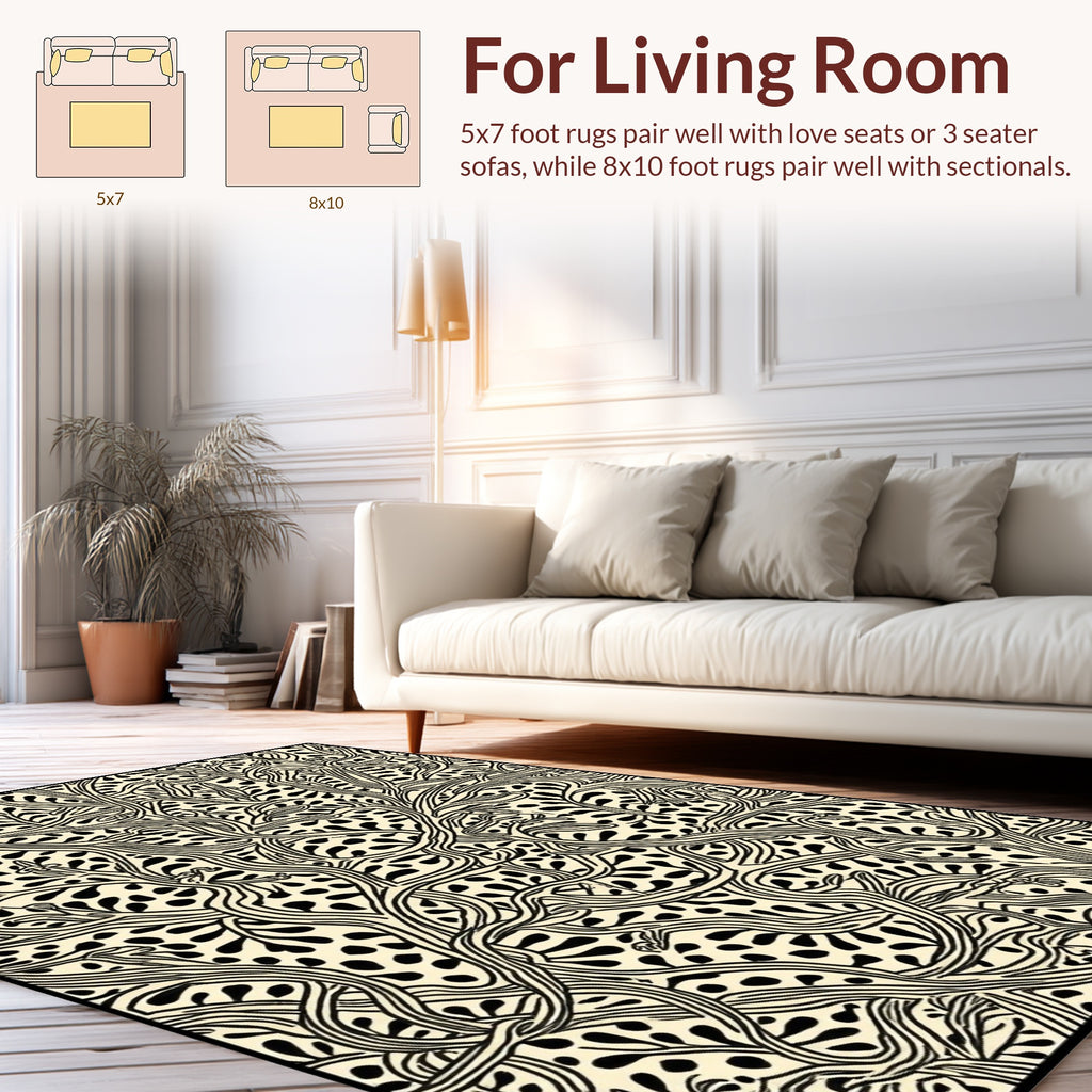 Organic Vine Black and Cream Pattern Rug