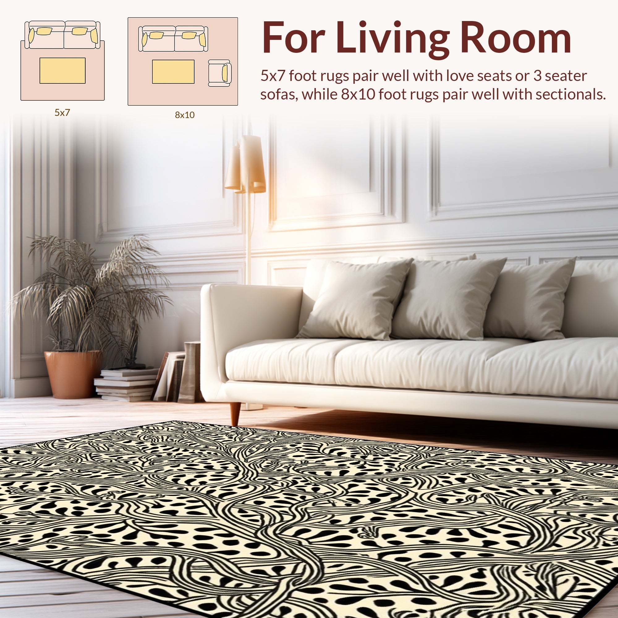 Organic Vine Black and Cream Pattern Rug
