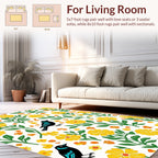 Whimsical Birds Yellow Floral Pattern Rug