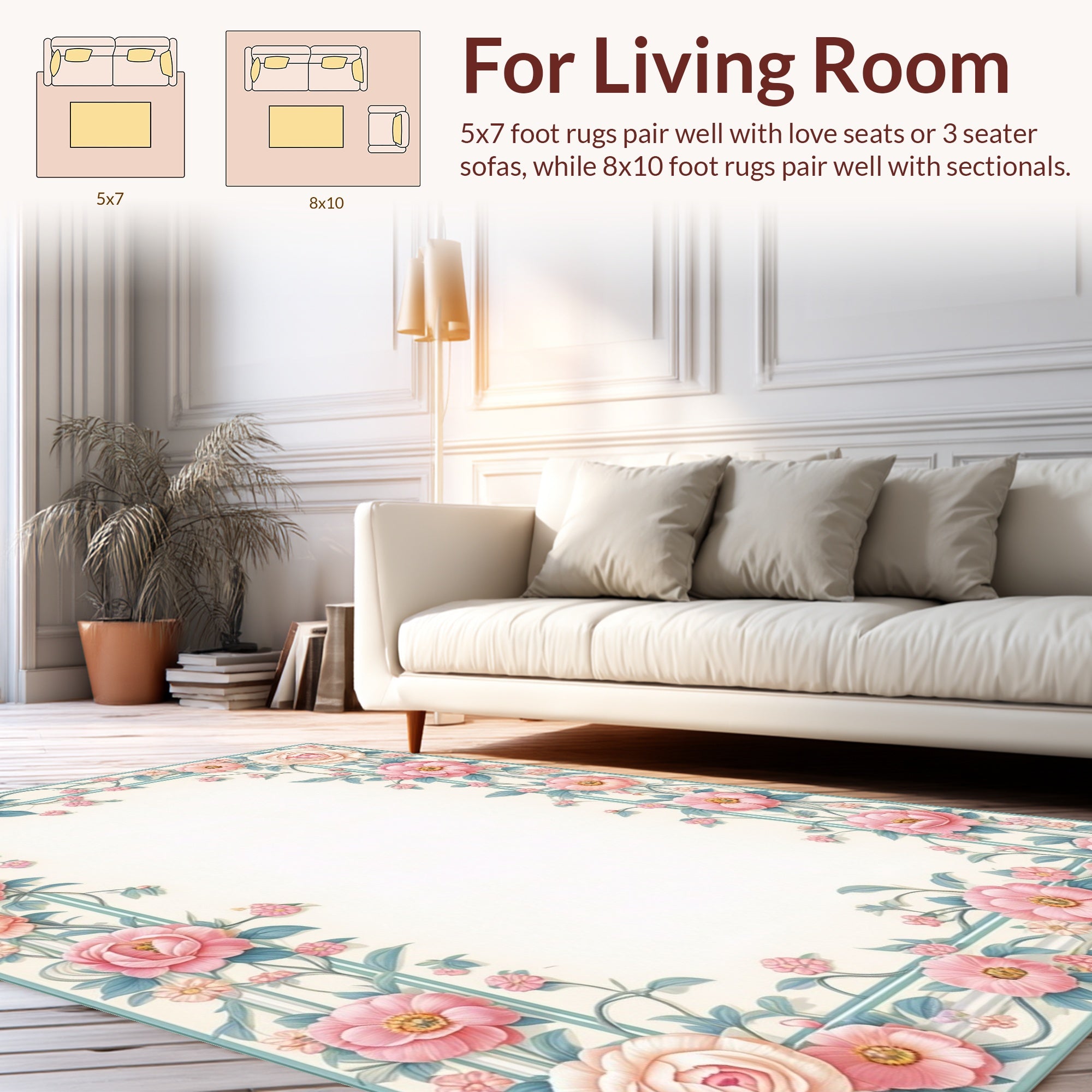 Pastel Pink Floral Vine Pattern Rug