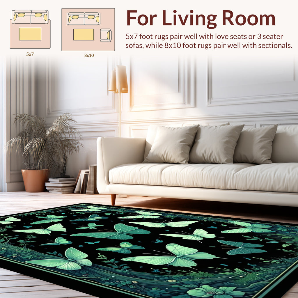 Emerald Butterflies Forest Canopy Rug