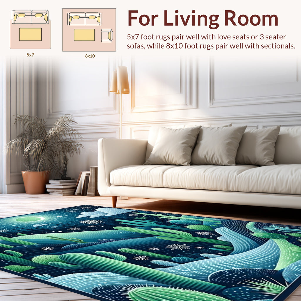 Winter Desert Cactus Snowflakes Design Rug