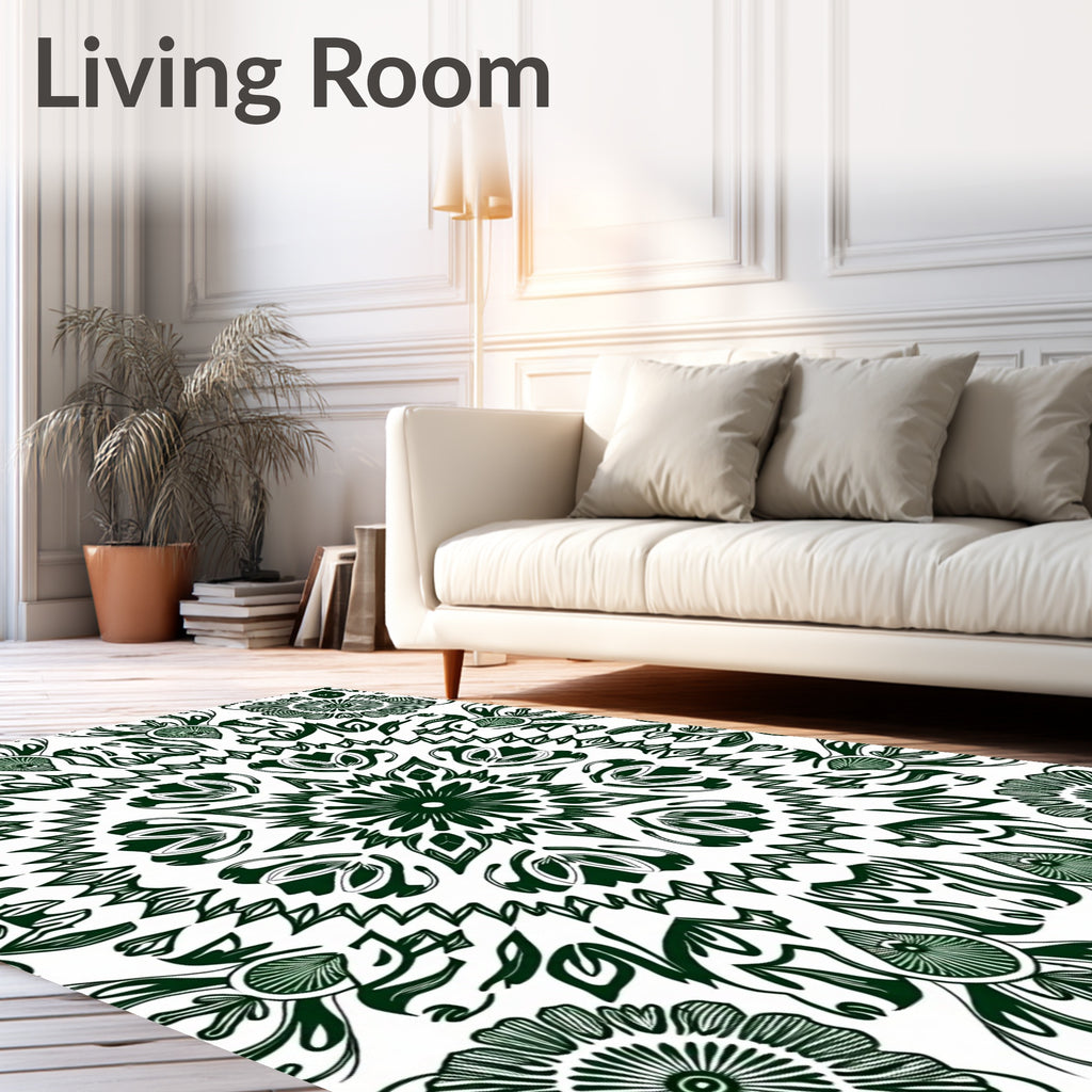 Dark Green Medallion Mandala Symmetry Rug