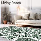 Dark Green Medallion Mandala Symmetry Rug
