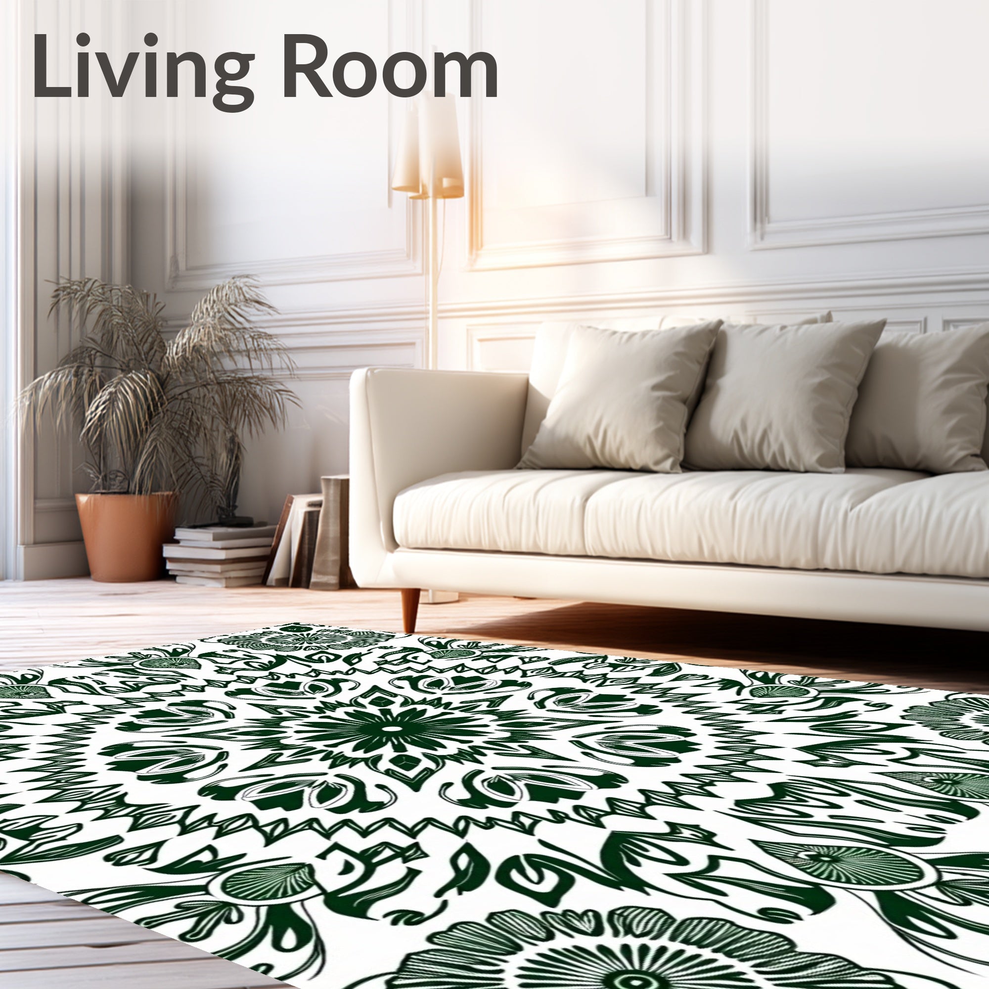Dark Green Medallion Mandala Symmetry Rug
