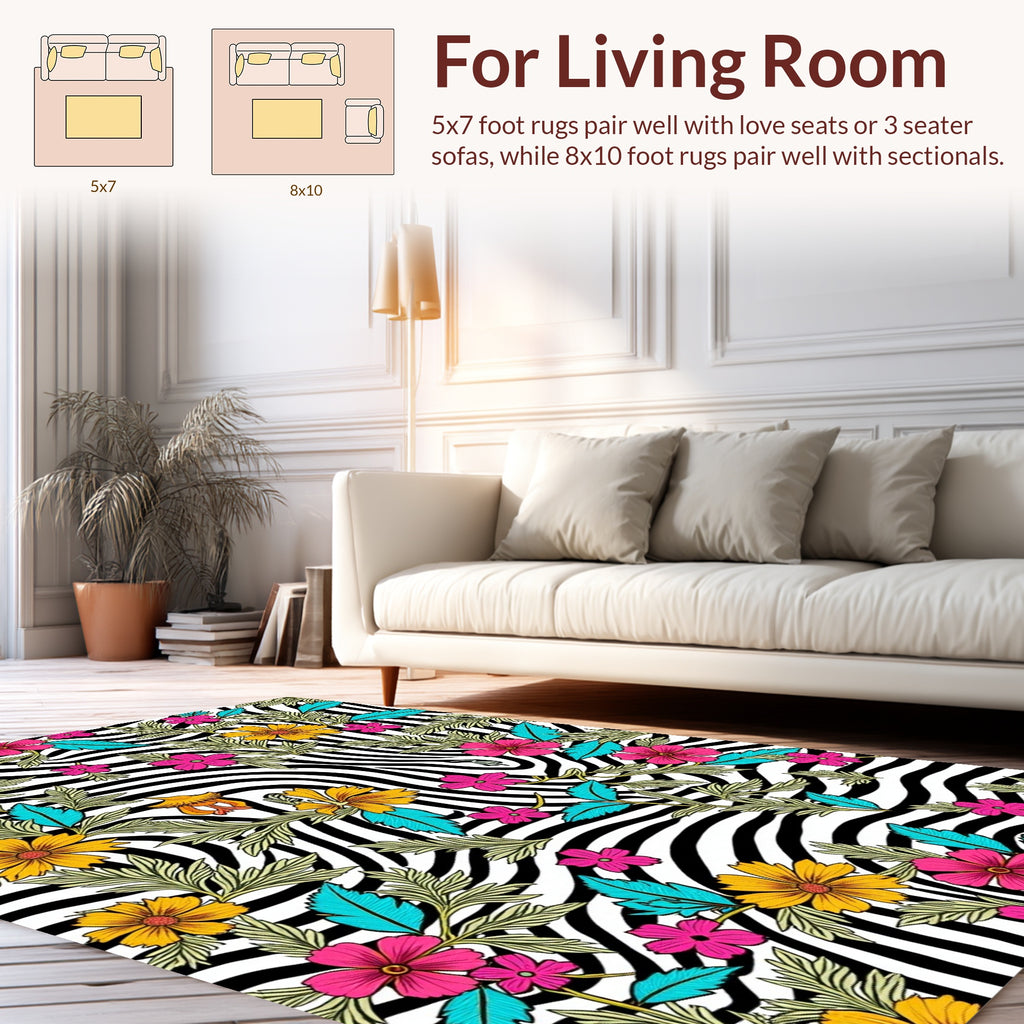 Floral Zebra Print Whimsical Design Rug