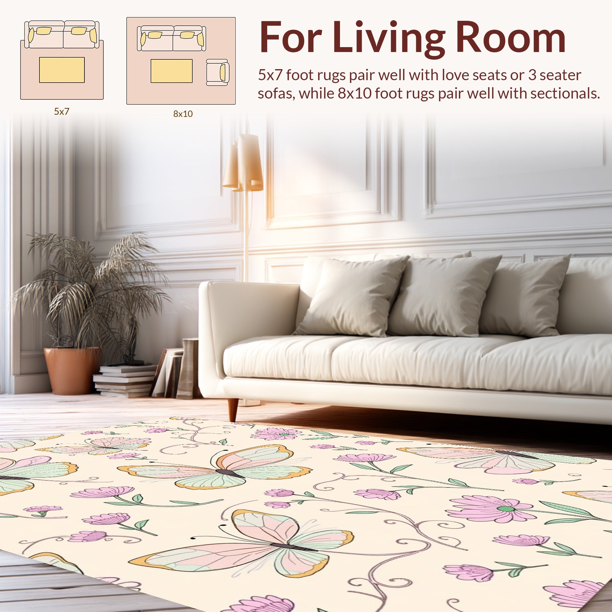 Pastel Butterflies and Delicate Flowers Pattern Rug