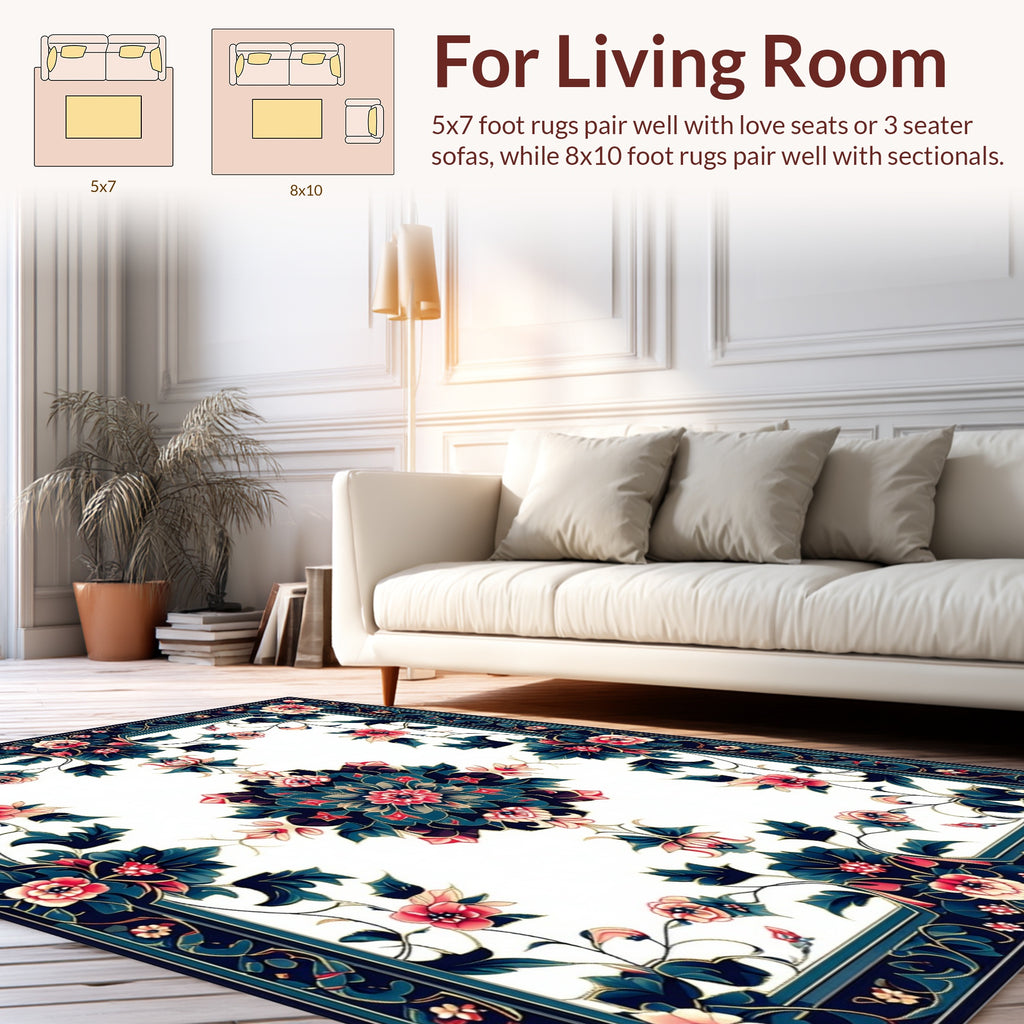 Floral Medallion Inspired Botanical Design Rug