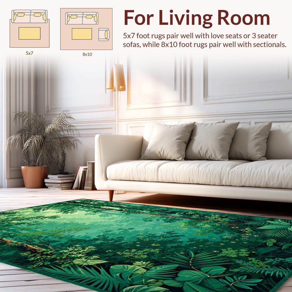 Lush Green Forest Canopy Pattern Rug