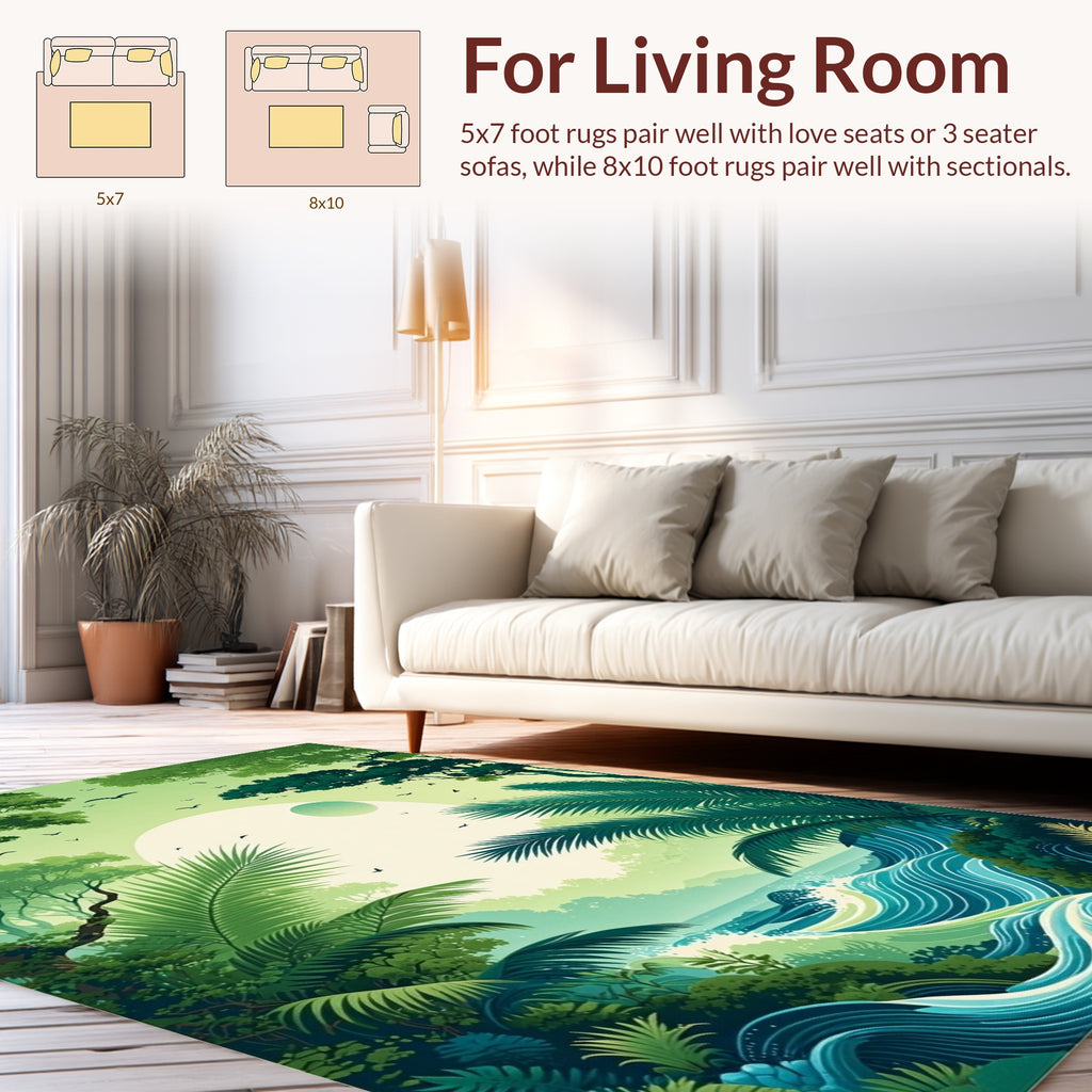 Tropical Jungle Waves Birds Design Rug