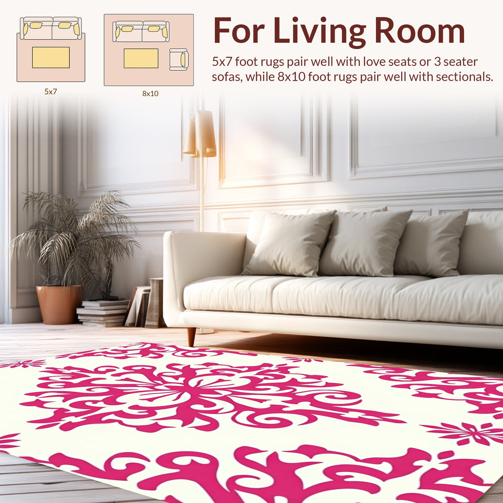 Magnificent Pink Damask Floral Pattern Rug