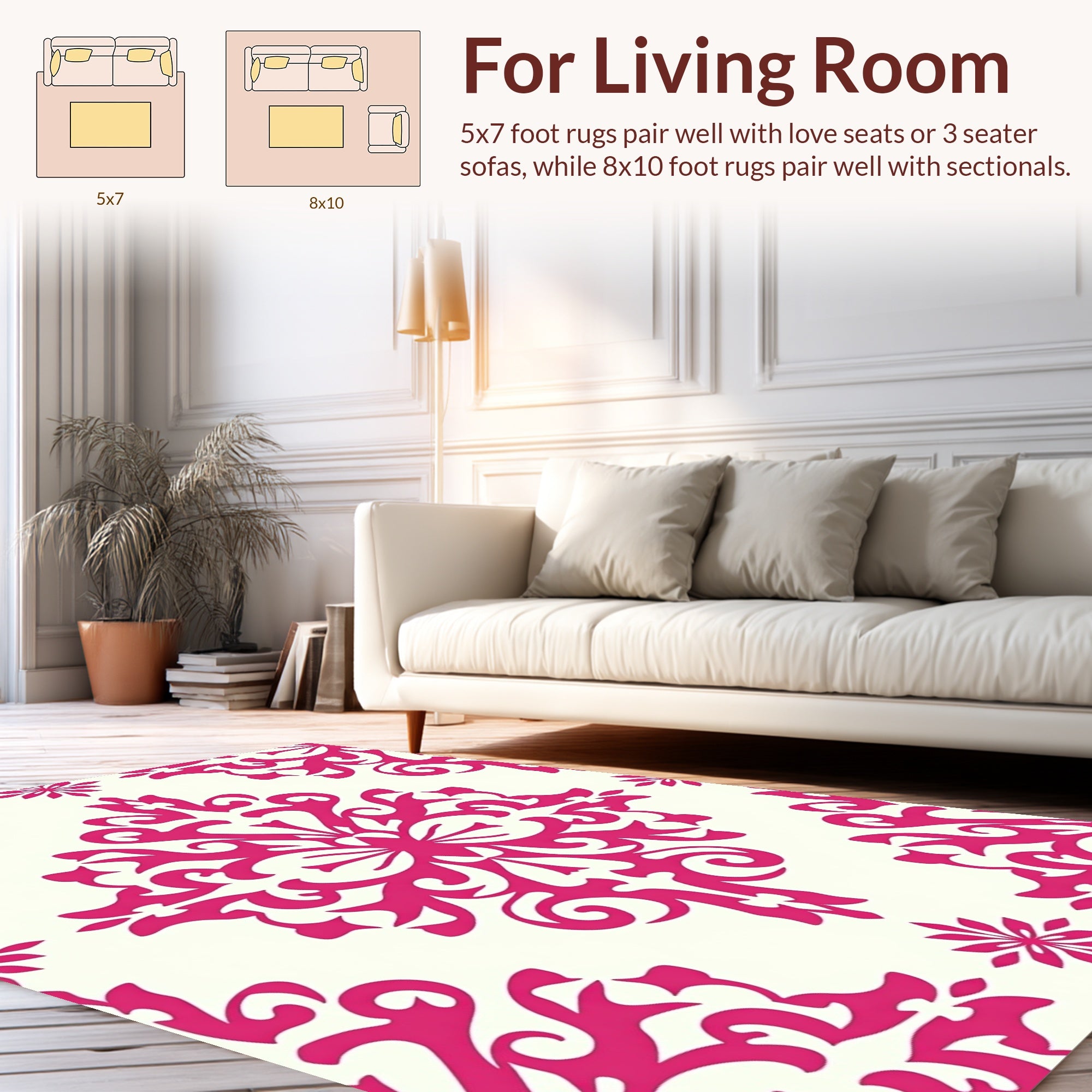Magnificent Pink Damask Floral Pattern Rug