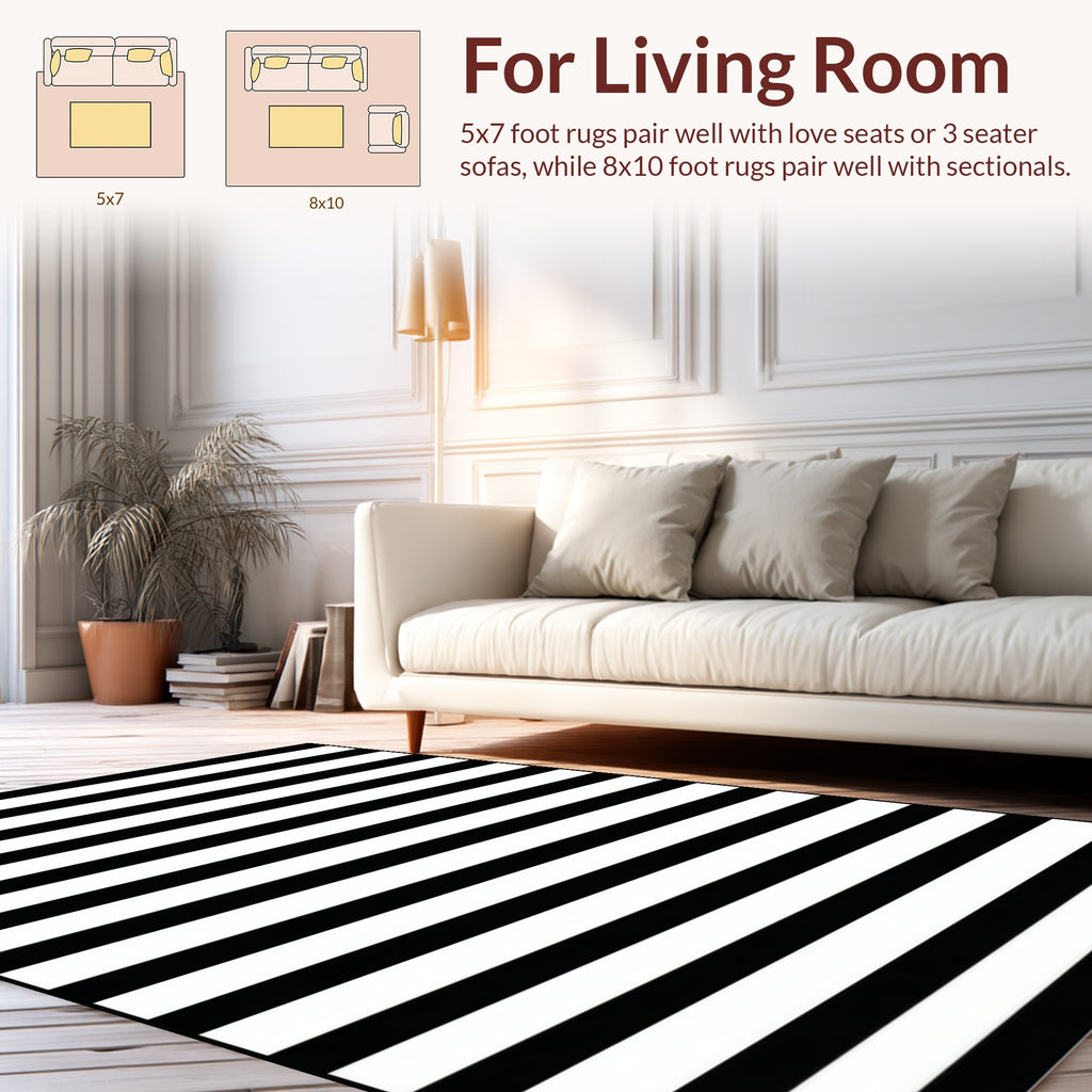 Classic Black White Stripe Pattern Rug