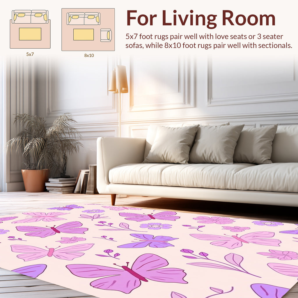 Whimsical Butterfly Floral Pattern Rug
