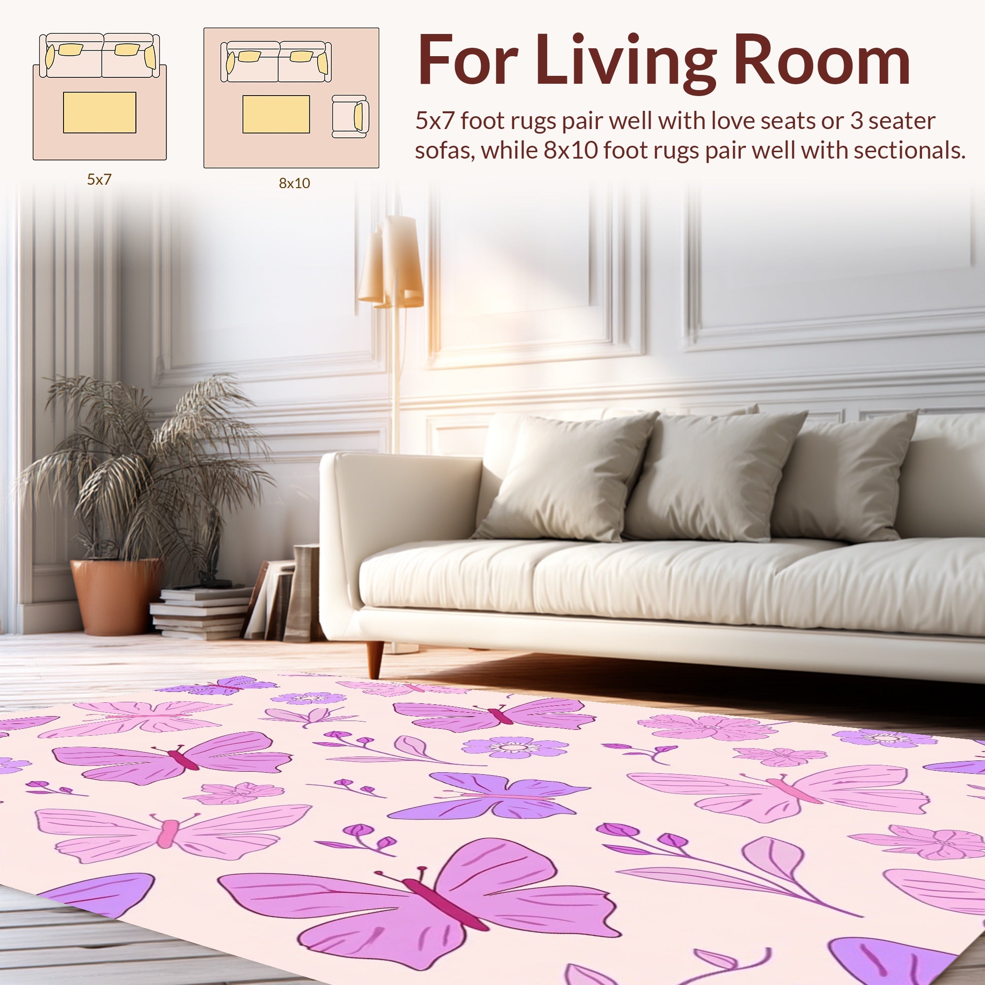 Whimsical Butterfly Floral Pattern Rug