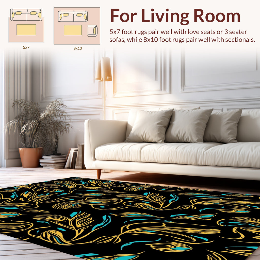 Black Gold Exotic Floral Pattern Rug