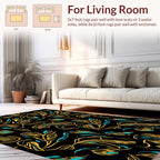 Black Gold Exotic Floral Pattern Rug